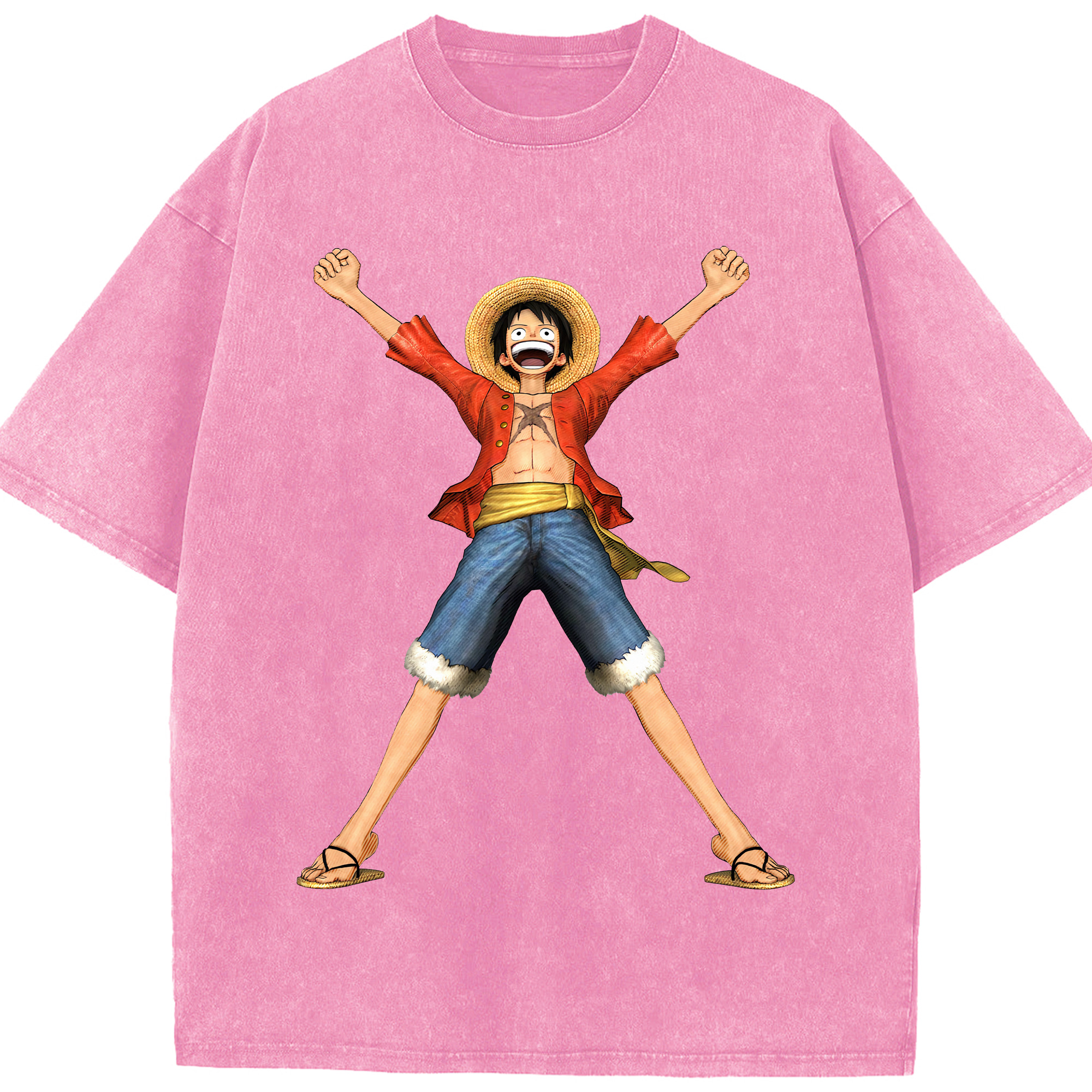 ワンピース モンキー・D・ルフィ ONE PIECE Monkey D. Luffy 綿100% ヴィンテージ風 半袖Tシャツ（フロントプリント）